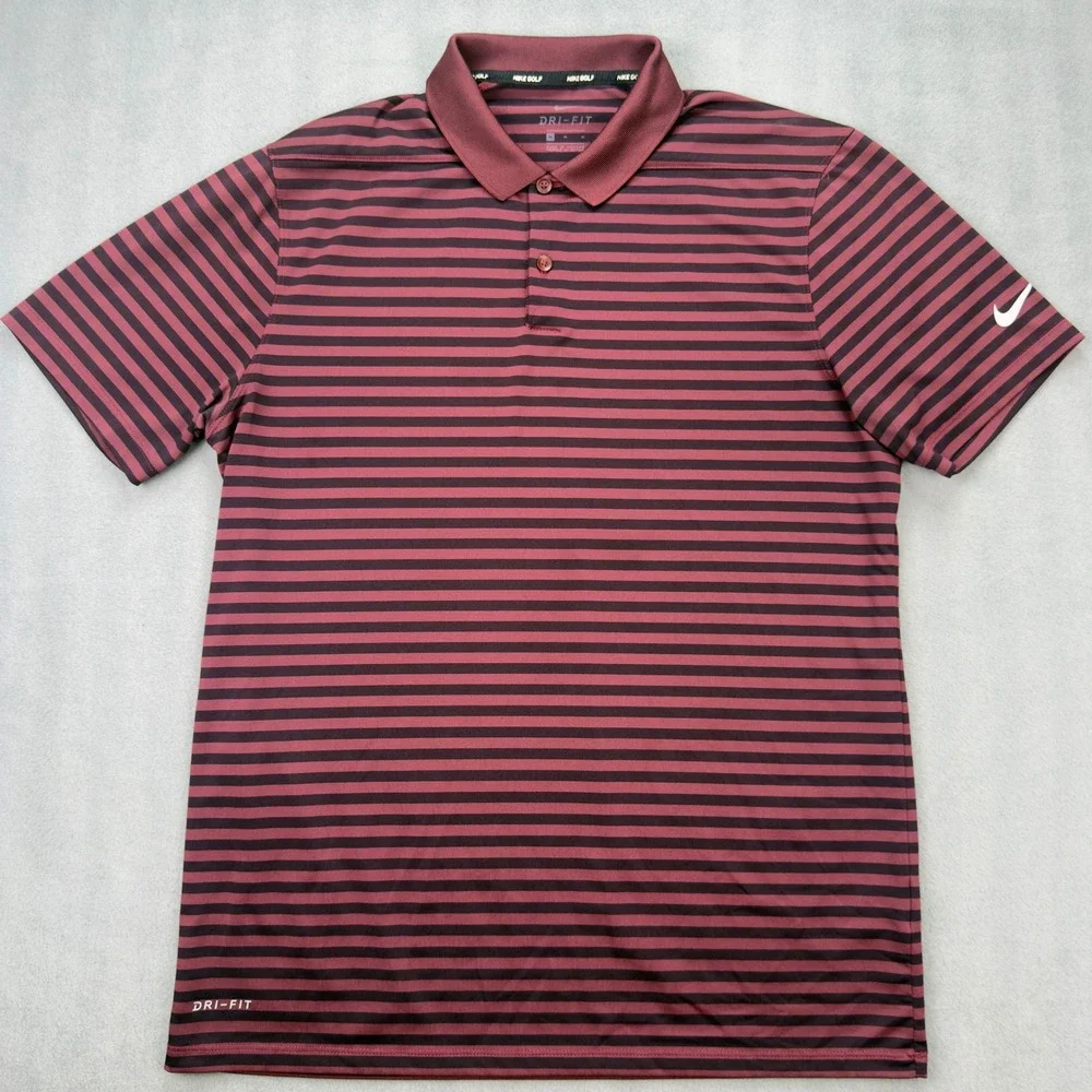 Nike Golf Mens Dri-FIT Striped Polo Shirt Burgundy Black 891853-681 Size M - Picture 2 of 8